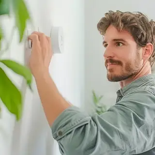 Man turns down a thermostat