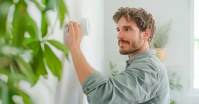 Man turns down a thermostat